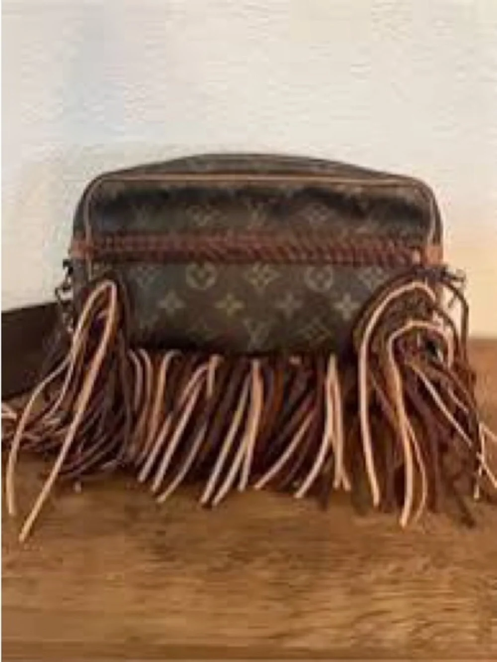Vintage Boho Louis Vuitton Riviera Fringe Crossbody Bag Brown Tan Excellent